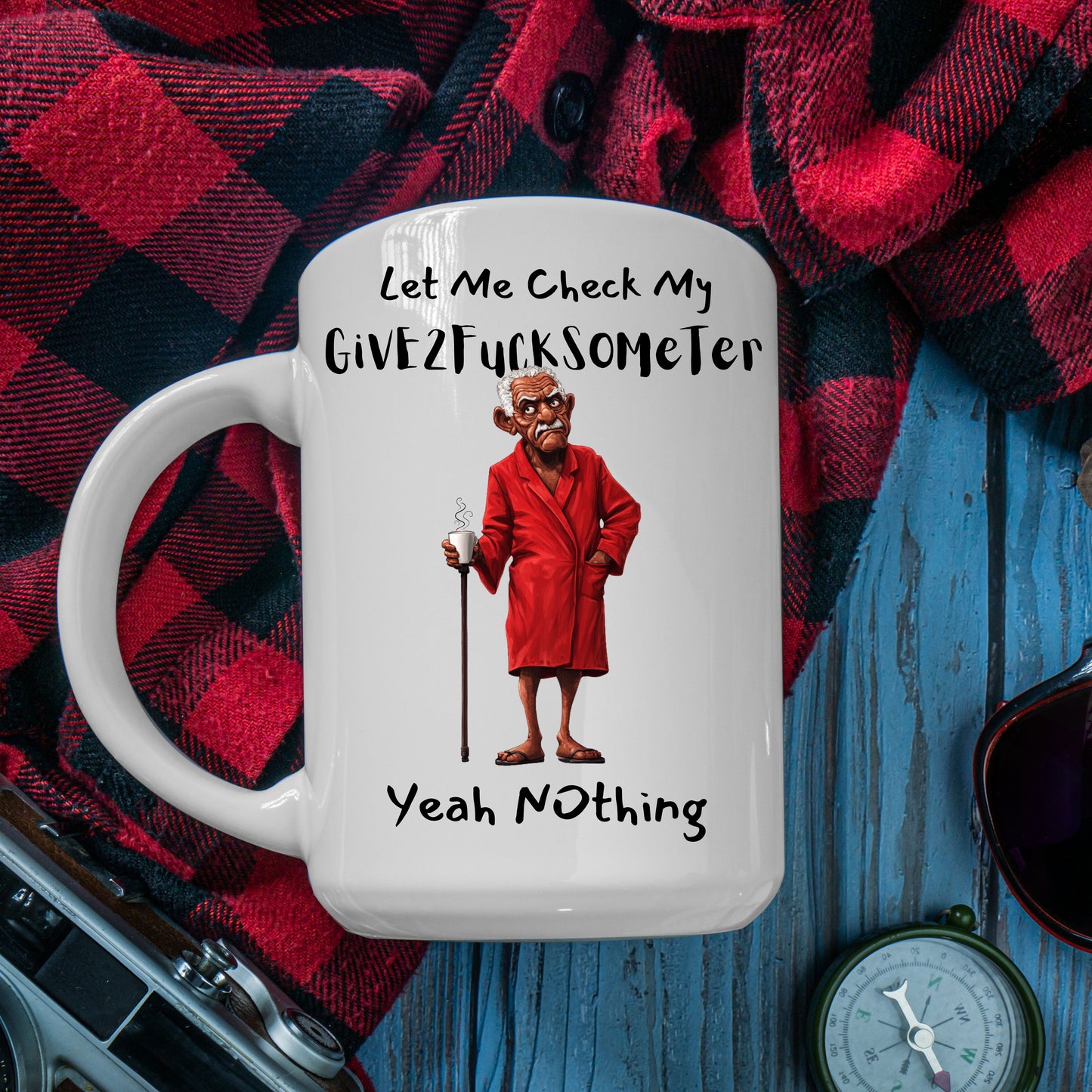 Funny Ceramic Mug - Let Me Check My Give2fucksometer, Coworker Gift, Friend Gift, Family Gift, 11oz, 15oz- Melanin Old man