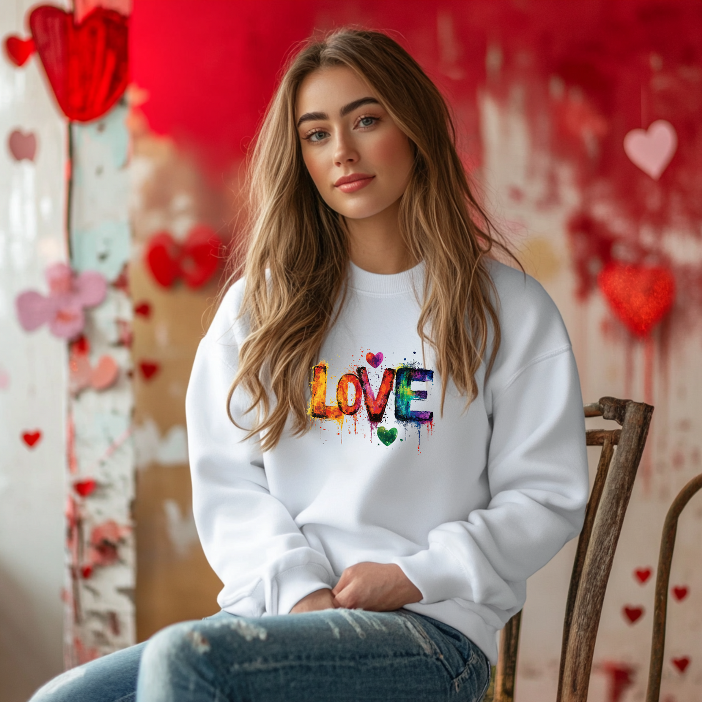 Colorful Painted Love design Sweatshirt: Perfect Valentine's Day Gift for him or her