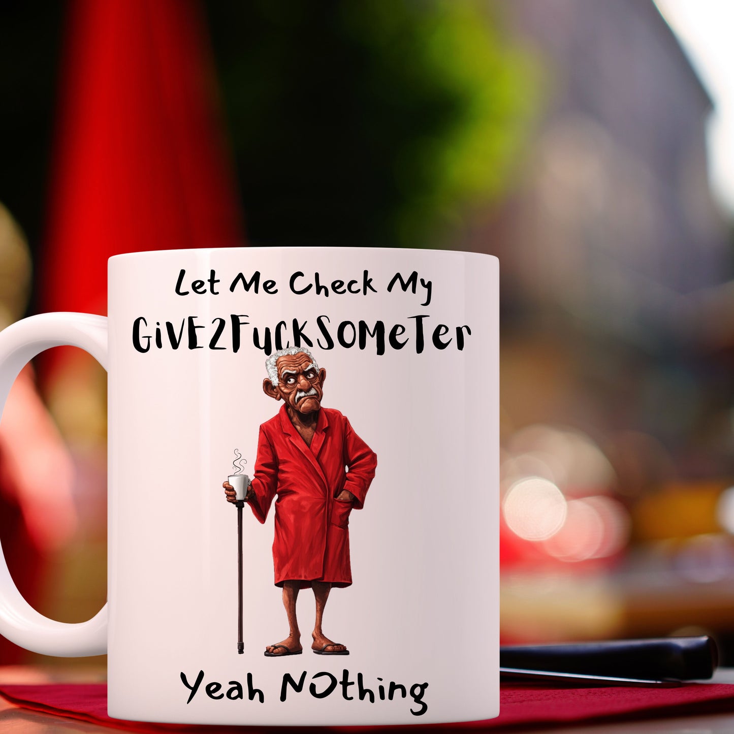 Funny Ceramic Mug - Let Me Check My Give2fucksometer, Coworker Gift, Friend Gift, Family Gift, 11oz, 15oz- Melanin Old man