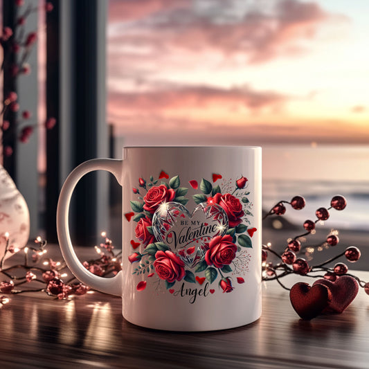 Be My Valentine Personalized, Coffee Mug, Gift for Her, Gift for Ceramic Mug, Valentine's Day Gift, Rose Heart Design, 11oz 15oz ,