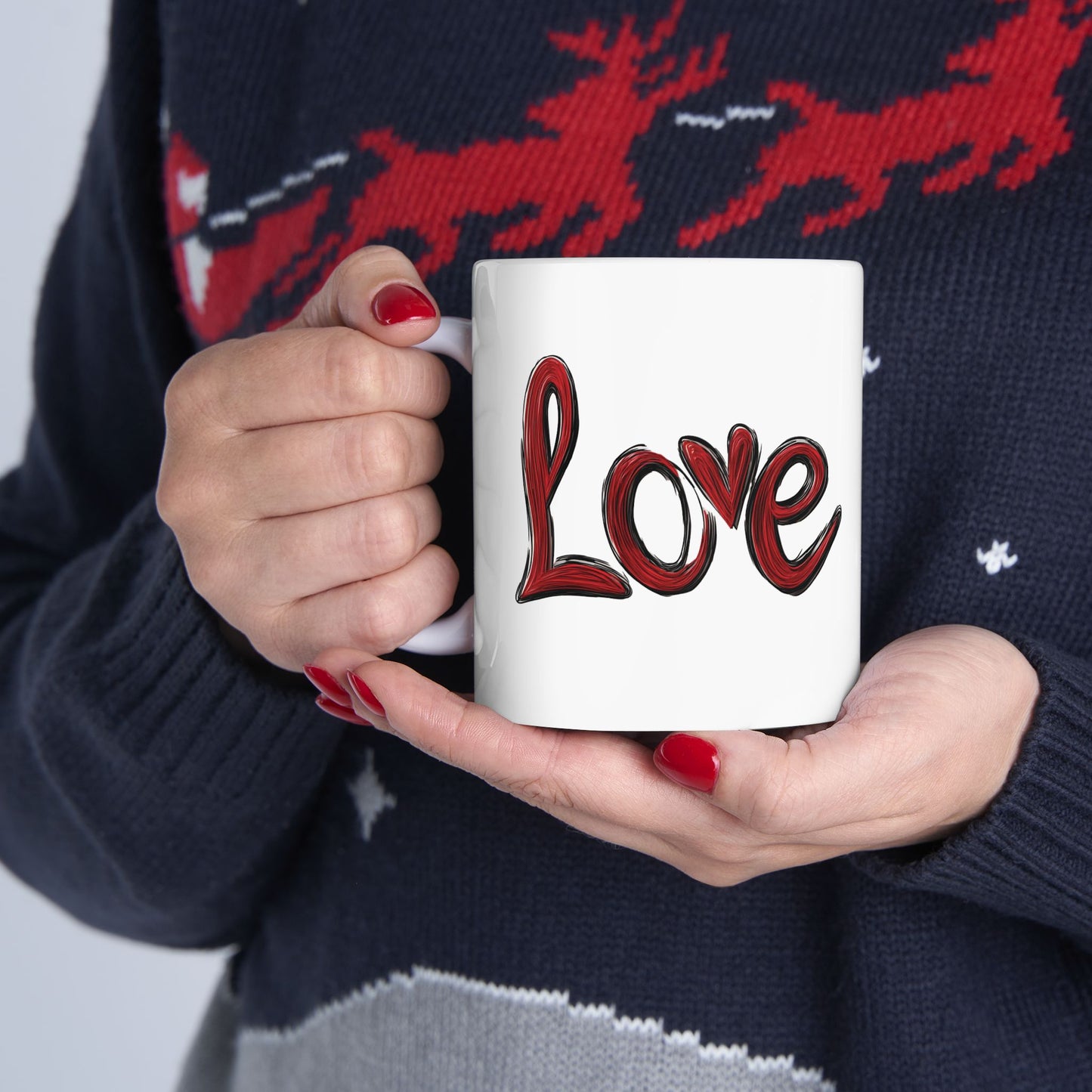 Love Heart Valentine's Day Ceramic Mug, Gift for Him or Her, Romantic Love Coffee Cup, Relationship Anniversary Present, Heart Design