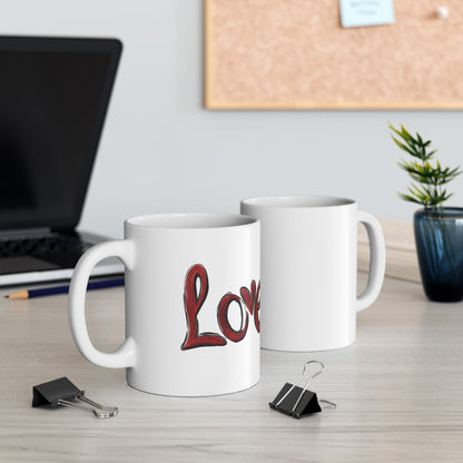 Love Heart Valentine's Day Ceramic Mug, Gift for Him or Her, Romantic Love Coffee Cup, Relationship Anniversary Present, Heart Design