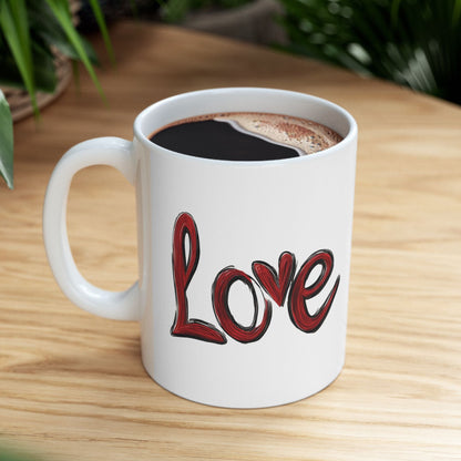 Love Heart Valentine's Day Ceramic Mug, Gift for Him or Her, Romantic Love Coffee Cup, Relationship Anniversary Present, Heart Design