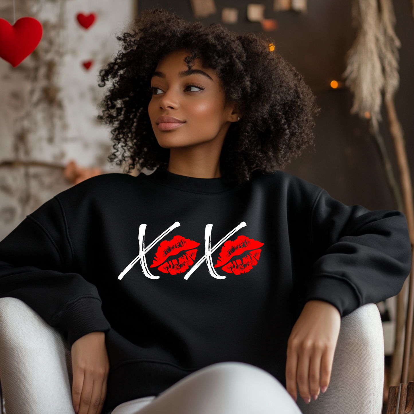 XOXO Valentine Sweatshirt, Red Lips, Romantic Love Gift, Cozy Winter Apparel, Unisex Crewneck