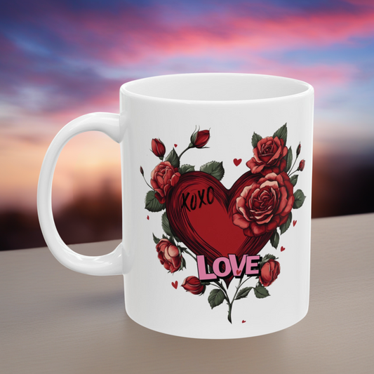 Valentine's Day Ceramic Mug, Gift for Him or Her, Romantic Love Coffee Cup, Relationship Anniversary Present, Heart Design Drinkware