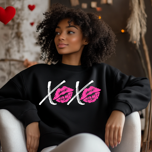 XOXO Valentine Sweatshirt, Hot Pink Lips, Romantic Love Gift, Cozy Winter Apparel, Unisex Crewneck