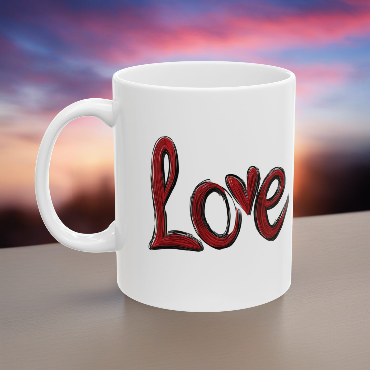 Love Heart Valentine's Day Ceramic Mug, Gift for Him or Her, Romantic Love Coffee Cup, Relationship Anniversary Present, Heart Design