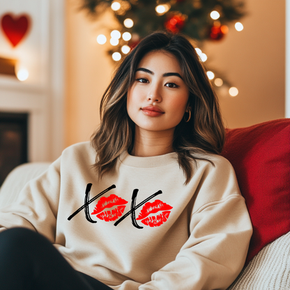 XOXO Valentine Sweatshirt, Red Lips, Romantic Love Gift, Cozy Winter Apparel, Unisex Crewneck