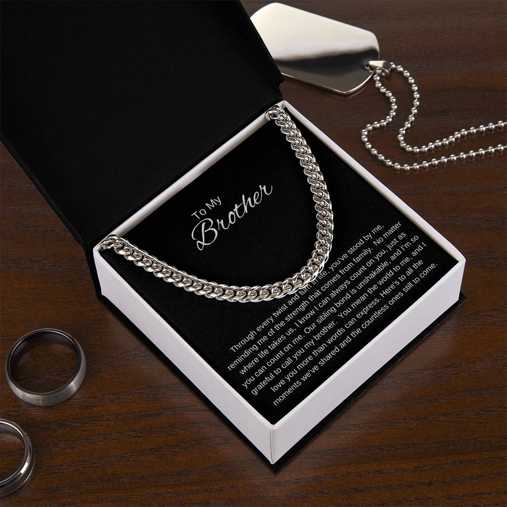 To My Brother I  UNSHAKABLE BOND I Cuban Chain Necklace- black message card