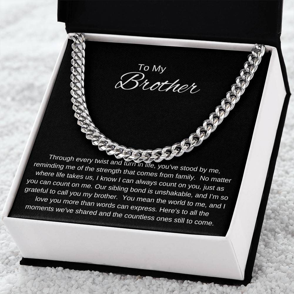 To My Brother I  UNSHAKABLE BOND I Cuban Chain Necklace- black message card