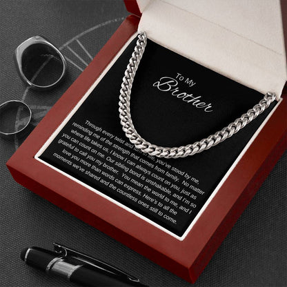 To My Brother I  UNSHAKABLE BOND I Cuban Chain Necklace- black message card