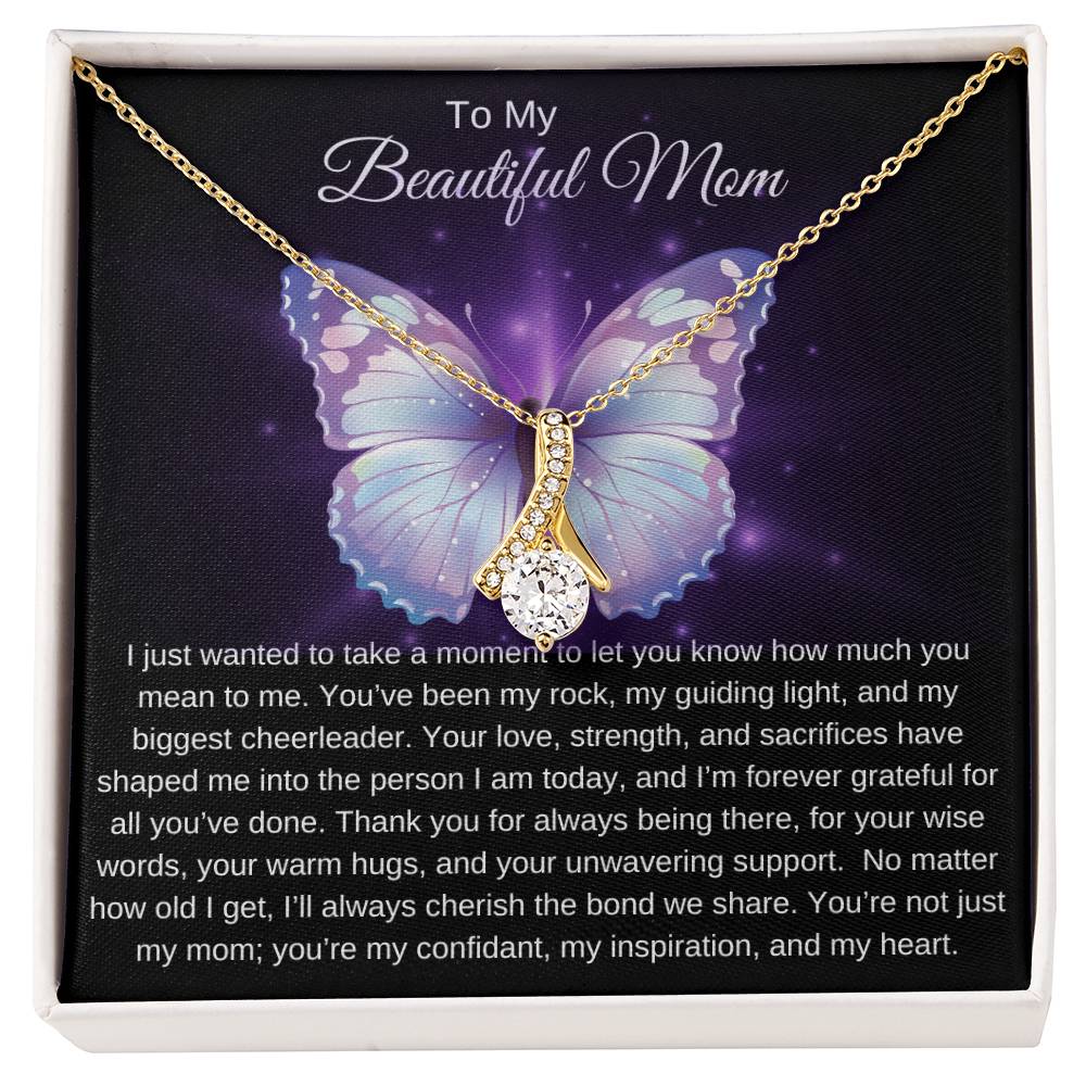 To My Beautiful Mom I Your Love is More than Enough I Purple Butterfly Alluring Beauty Necklace (Yellow & White Gold)