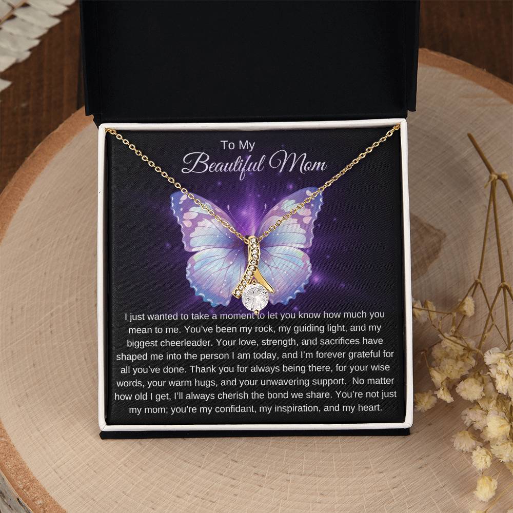 To My Beautiful Mom I Your Love is More than Enough I Purple Butterfly Alluring Beauty Necklace (Yellow & White Gold)