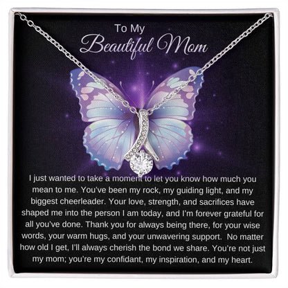 To My Beautiful Mom I Your Love is More than Enough I Purple Butterfly Alluring Beauty Necklace (Yellow & White Gold)