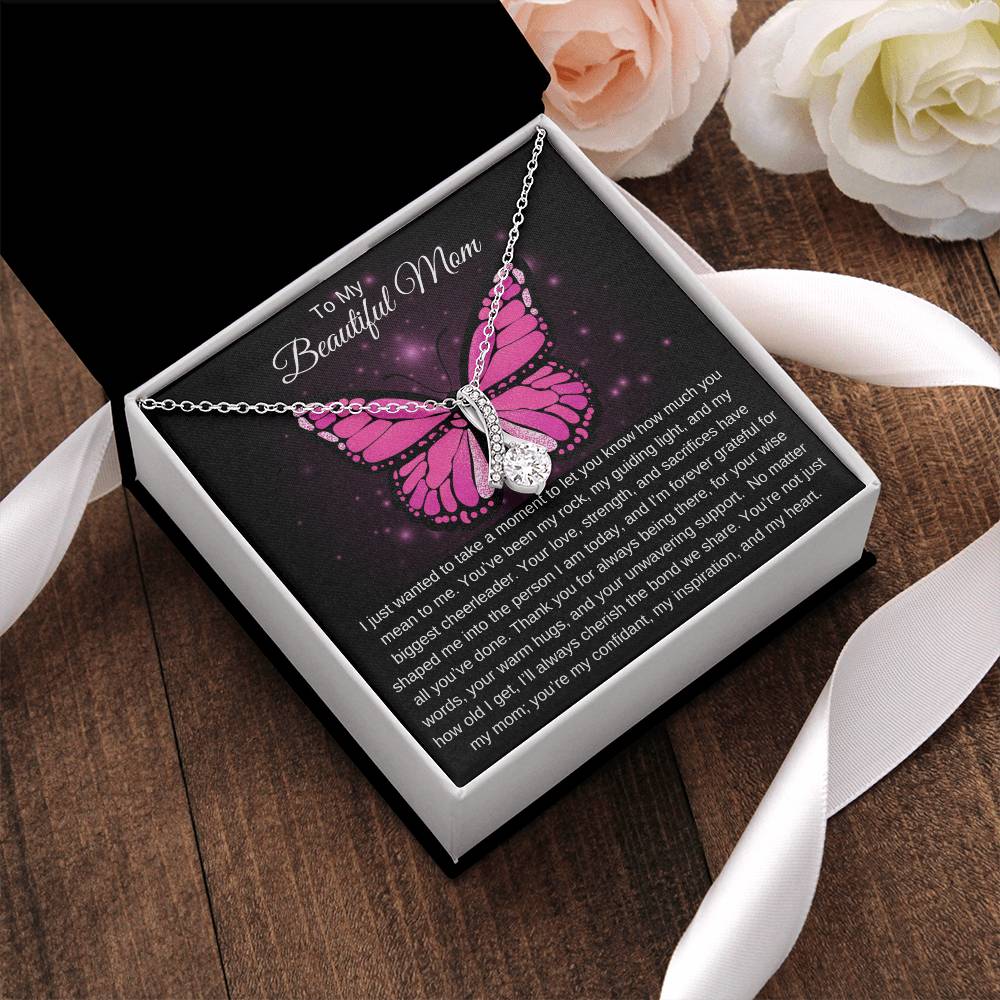 To My Beautiful Mom I Your Love is More than Enough I Pink Butterfly Alluring Beauty Necklace (Yellow & White Gold)