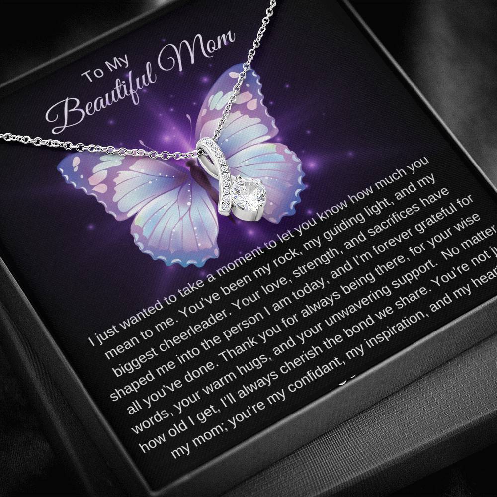 To My Beautiful Mom I Your Love is More than Enough I Purple Butterfly Alluring Beauty Necklace (Yellow & White Gold)