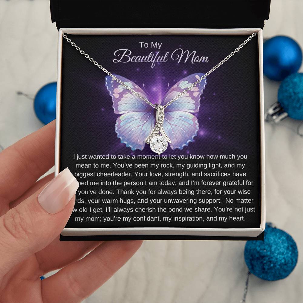 To My Beautiful Mom I Your Love is More than Enough I Purple Butterfly Alluring Beauty Necklace (Yellow & White Gold)