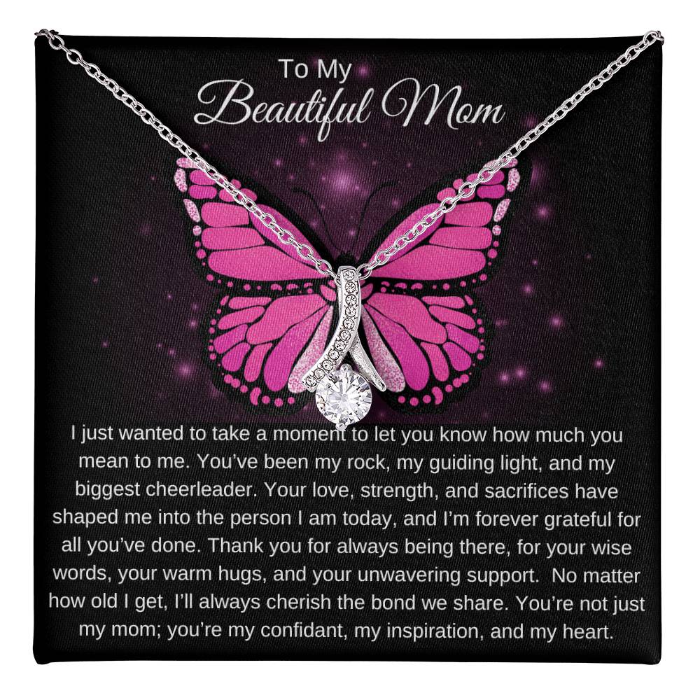 To My Beautiful Mom I Your Love is More than Enough I Pink Butterfly Alluring Beauty Necklace (Yellow & White Gold)