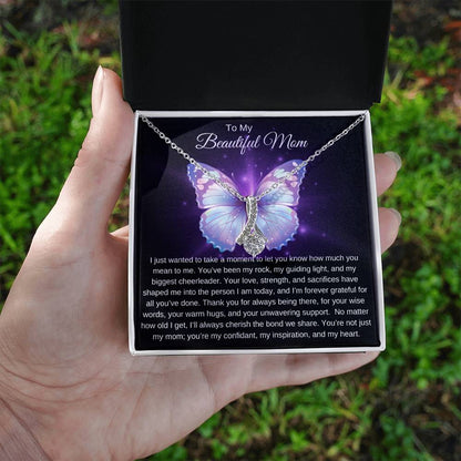 To My Beautiful Mom I Your Love is More than Enough I Purple Butterfly Alluring Beauty Necklace (Yellow & White Gold)