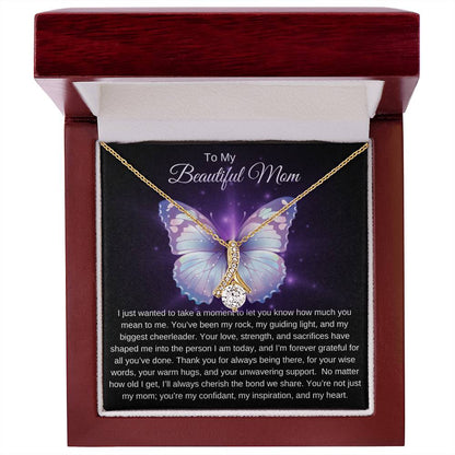 To My Beautiful Mom I Your Love is More than Enough I Purple Butterfly Alluring Beauty Necklace (Yellow & White Gold)