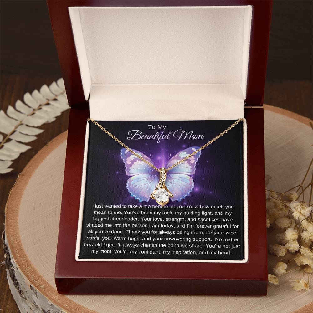 To My Beautiful Mom I Your Love is More than Enough I Purple Butterfly Alluring Beauty Necklace (Yellow & White Gold)