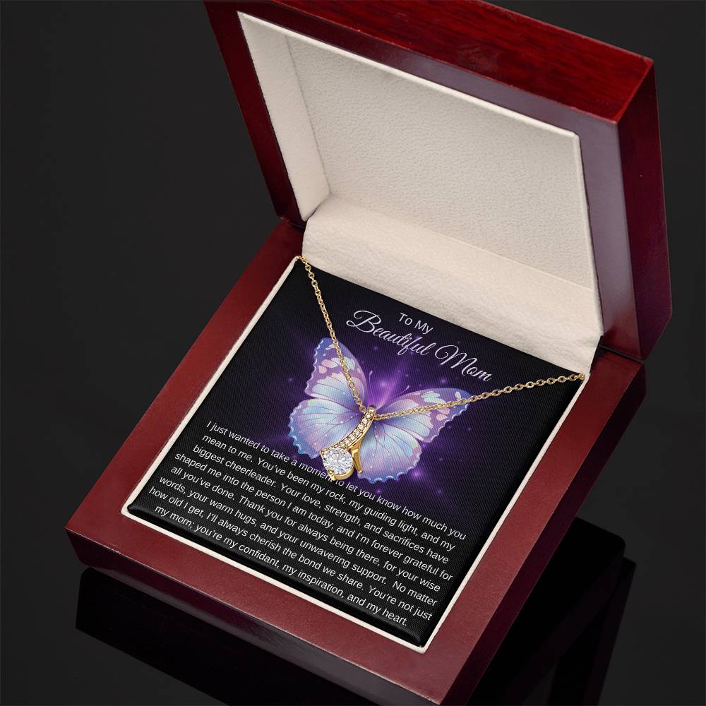 To My Beautiful Mom I Your Love is More than Enough I Purple Butterfly Alluring Beauty Necklace (Yellow & White Gold)