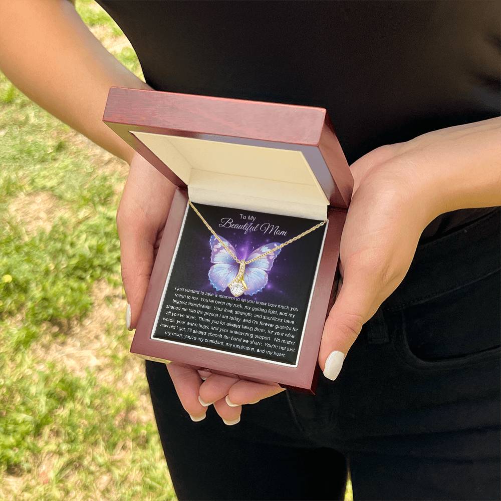 To My Beautiful Mom I Your Love is More than Enough I Purple Butterfly Alluring Beauty Necklace (Yellow & White Gold)