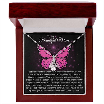 To My Beautiful Mom I Your Love is More than Enough I Pink Butterfly Alluring Beauty Necklace (Yellow & White Gold)