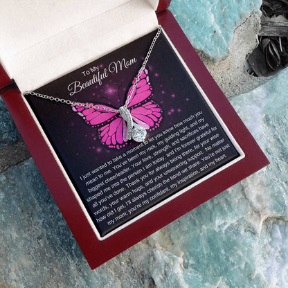 To My Beautiful Mom I Your Love is More than Enough I Pink Butterfly Alluring Beauty Necklace (Yellow & White Gold)