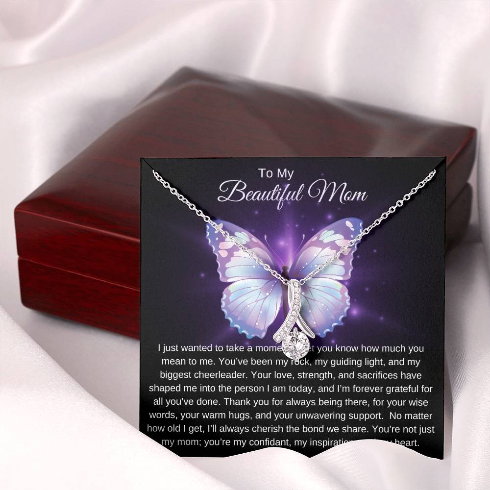 To My Beautiful Mom I Your Love is More than Enough I Purple Butterfly Alluring Beauty Necklace (Yellow & White Gold)