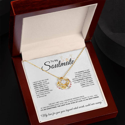 To My Soulmate Doves I I might not be your first date I Love Knot Necklace- white message card