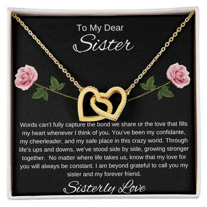 To My Dear Sister I Our Forever Bond I Interlocking Hearts Necklace-black message card