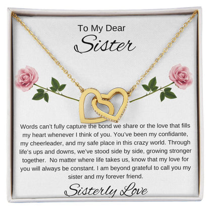 To My Dear Sister I Our Forever Bond I Interlocking Hearts Necklace - white message card