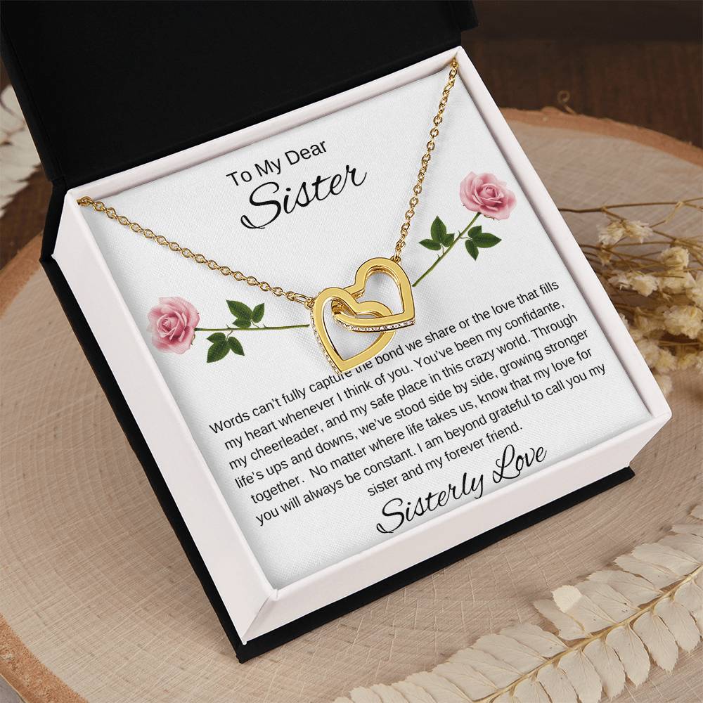 To My Dear Sister I Our Forever Bond I Interlocking Hearts Necklace - white message card