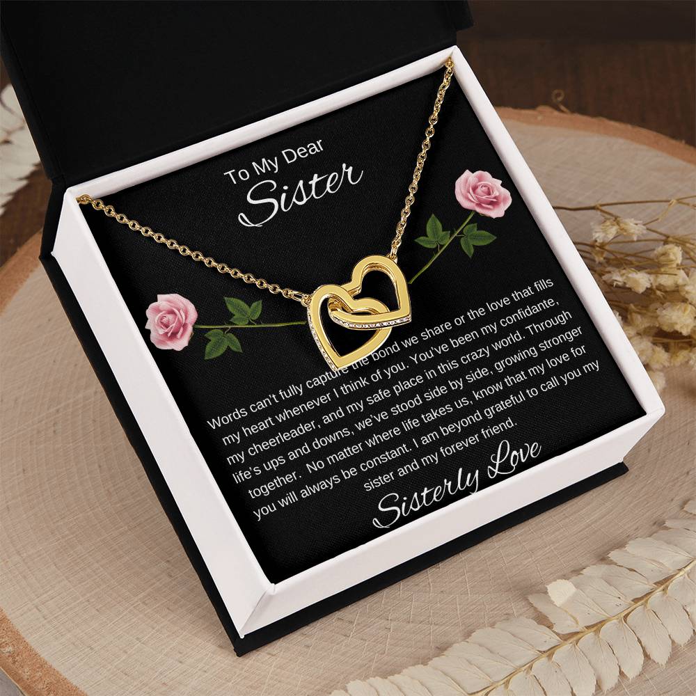 To My Dear Sister I Our Forever Bond I Interlocking Hearts Necklace-black message card