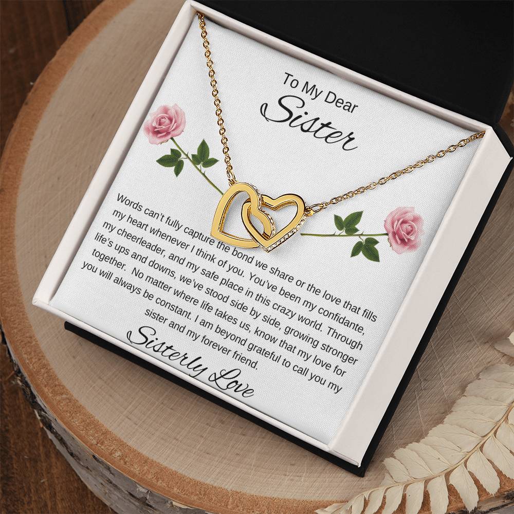 To My Dear Sister I Our Forever Bond I Interlocking Hearts Necklace - white message card