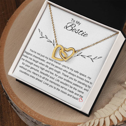 To My Bestie I You Are an Inspiration I Interlocking Hearts Necklace- white message card