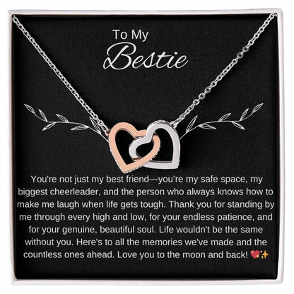 To My Bestie I You Are an Inspiration I Interlocking Hearts Necklace- black message card