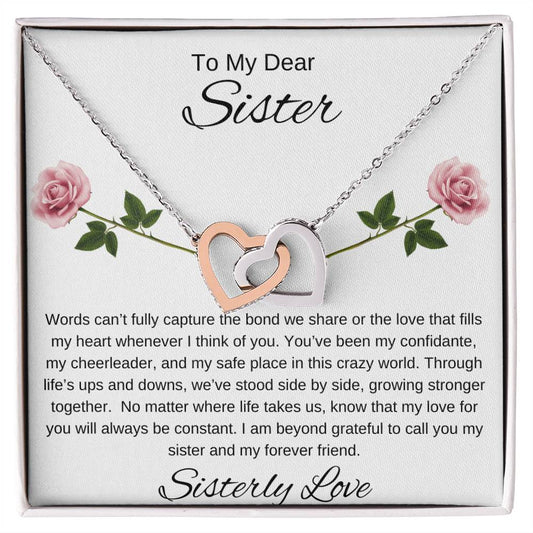 To My Dear Sister I Our Forever Bond I Interlocking Hearts Necklace - white message card