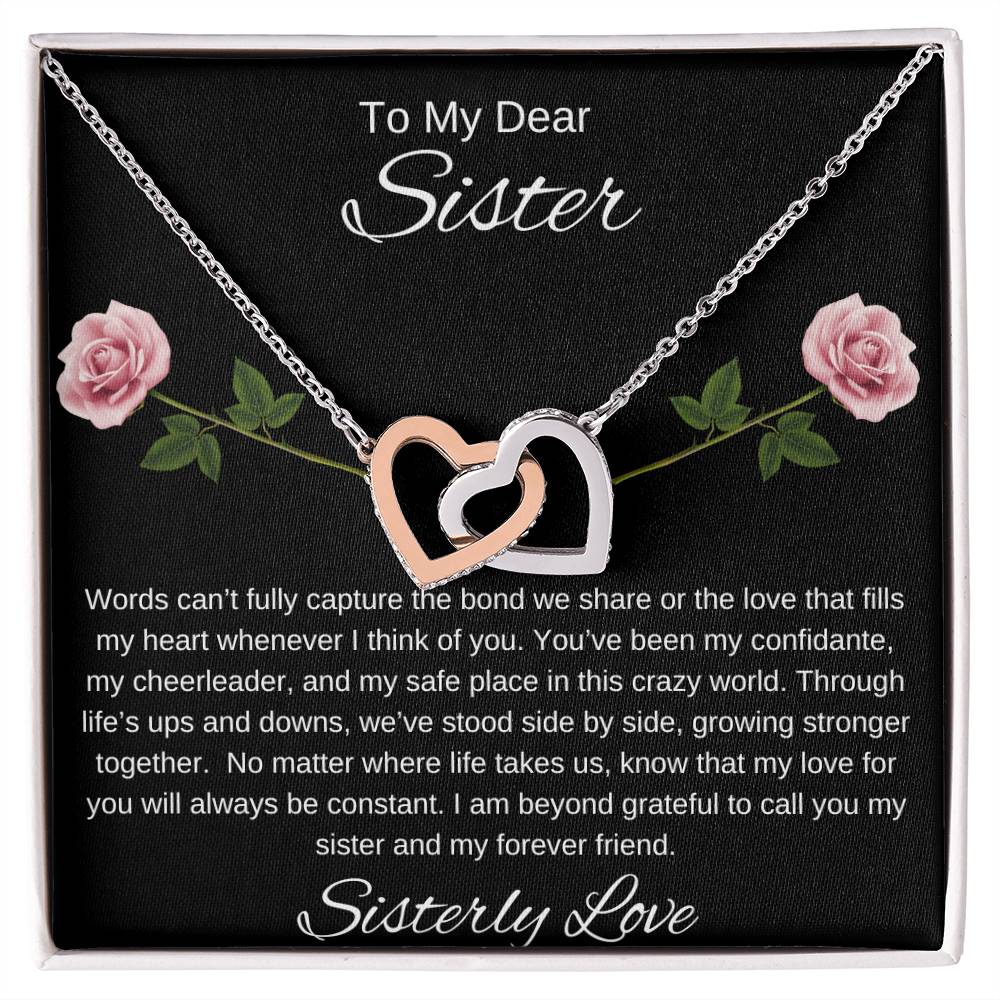 To My Dear Sister I Our Forever Bond I Interlocking Hearts Necklace-black message card