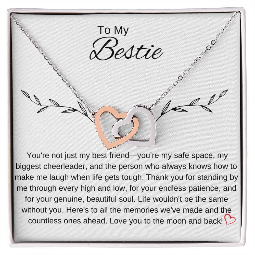 To My Bestie I You Are an Inspiration I Interlocking Hearts Necklace- white message card