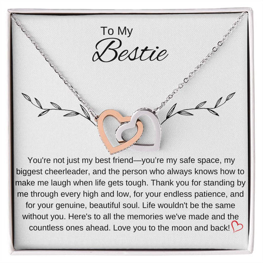 To My Bestie I You Are an Inspiration I Interlocking Hearts Necklace- white message card