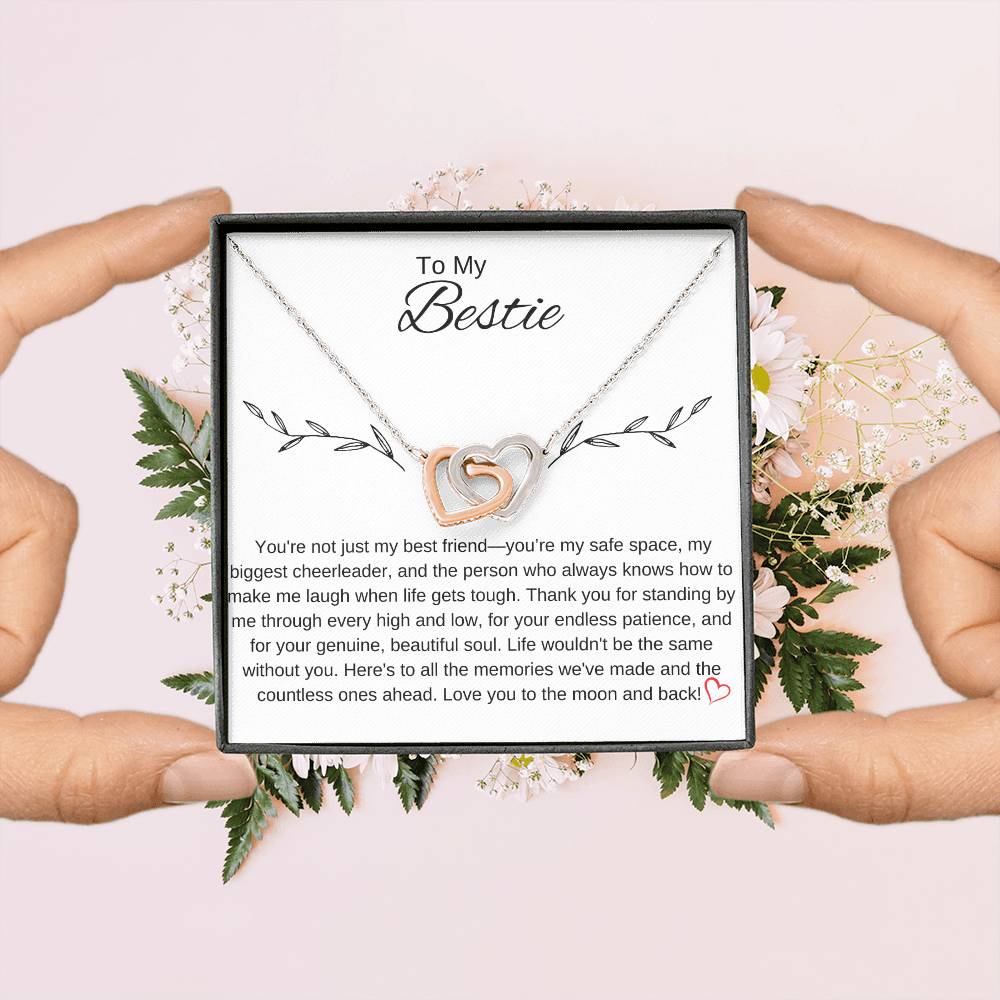 To My Bestie I You Are an Inspiration I Interlocking Hearts Necklace- white message card