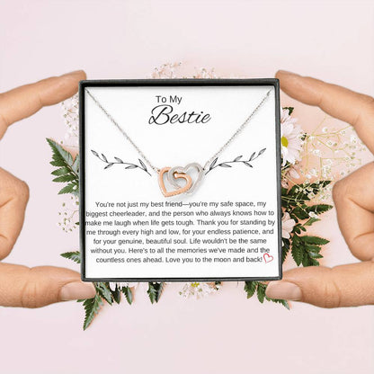 To My Bestie I You Are an Inspiration I Interlocking Hearts Necklace- white message card