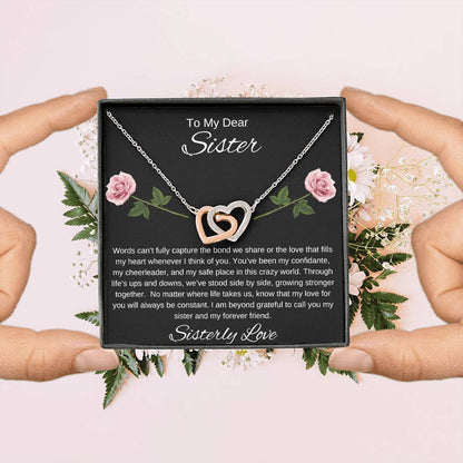 To My Dear Sister I Our Forever Bond I Interlocking Hearts Necklace-black message card