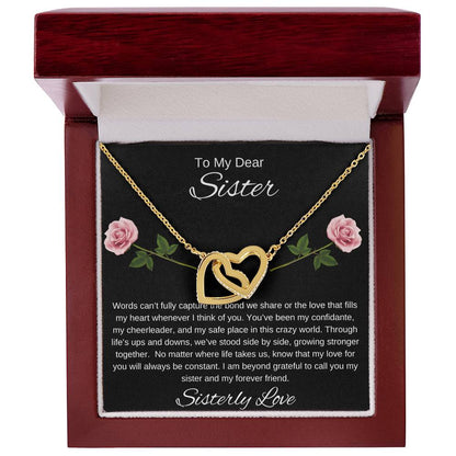 To My Dear Sister I Our Forever Bond I Interlocking Hearts Necklace-black message card