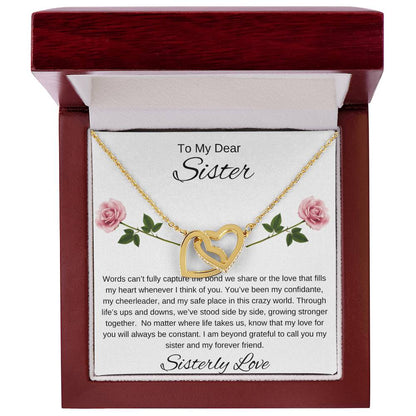 To My Dear Sister I Our Forever Bond I Interlocking Hearts Necklace - white message card