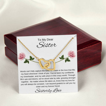 To My Dear Sister I Our Forever Bond I Interlocking Hearts Necklace - white message card