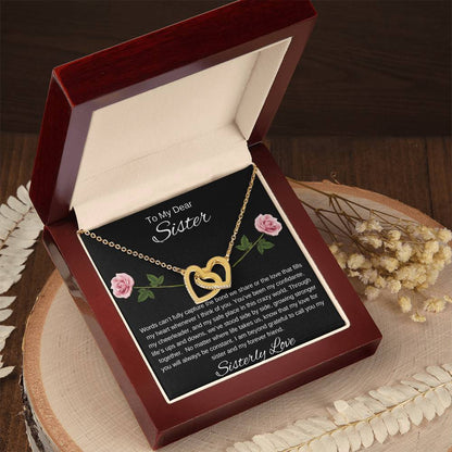 To My Dear Sister I Our Forever Bond I Interlocking Hearts Necklace-black message card