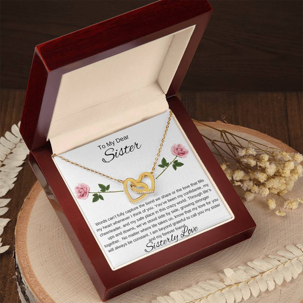 To My Dear Sister I Our Forever Bond I Interlocking Hearts Necklace - white message card